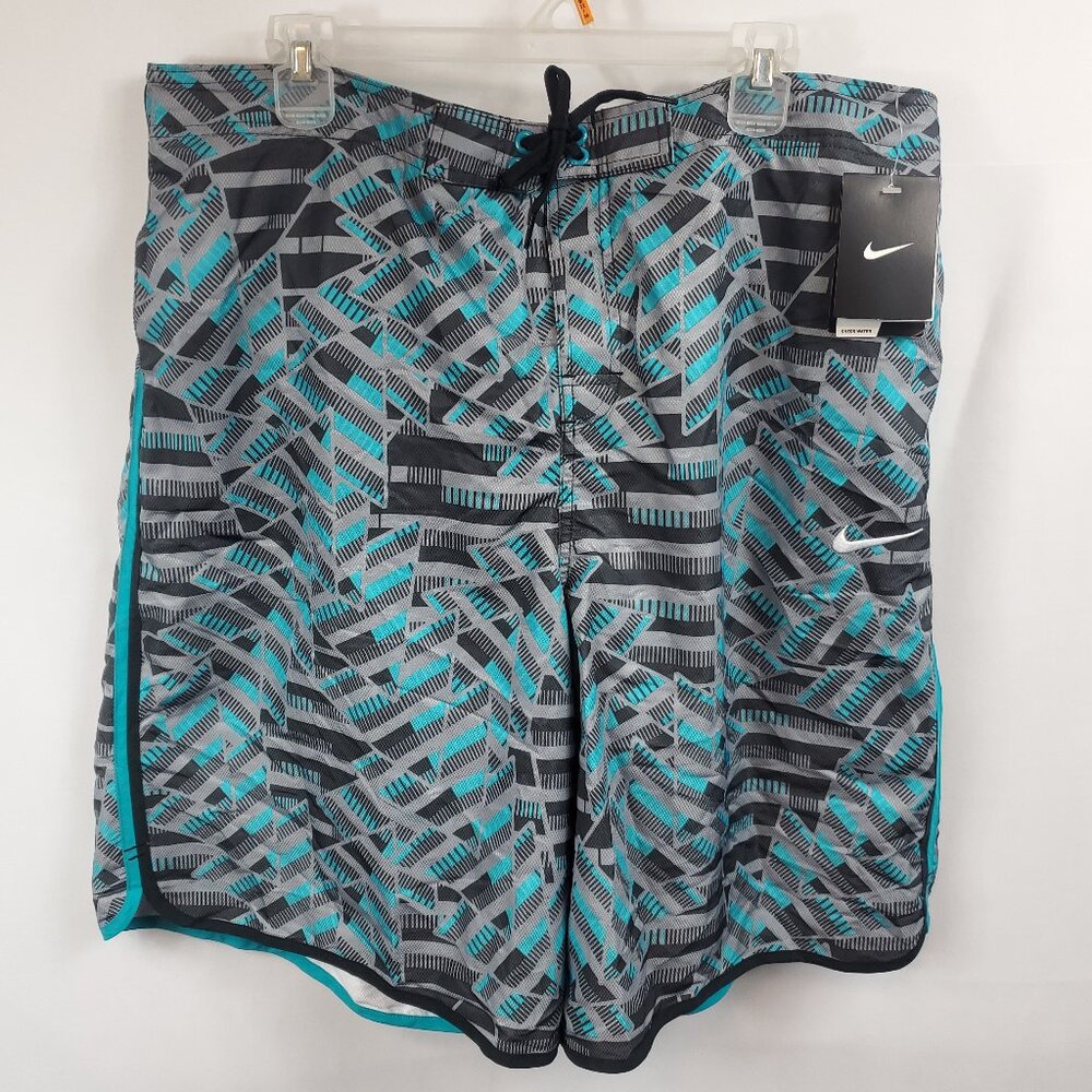 Nike Mens Blue Grey Geometric Print Logo NWT Sz XXL Swim Shorts